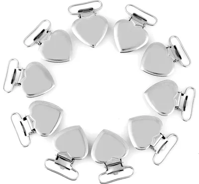Image de Attache-sucette en forme de coeur 10pcs, métal, pour porteurs de bébé & projets de bricolage, argenté