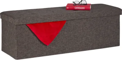 Produktbild von Relaxdays Sitzbank, mit Stauraum, faltbar, gepolstert, mit Trennwand, 130 l, Flur, Schlafzimmer, Truhenbank, braun-grau