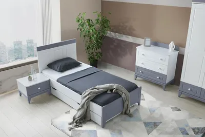 Produktbild von Modernes Kinderzimmer Set mit Bett Nachttisch und Kommode Stilvolles Design