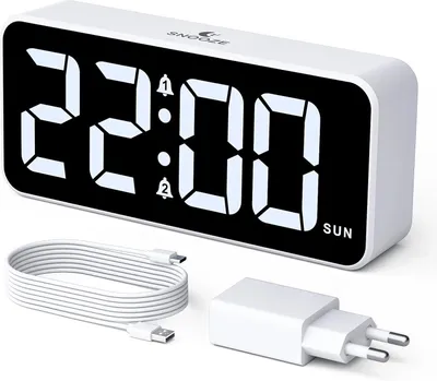 Produktbild von Digitaler Wecker mit Großem LED-Display, Doppelalarm, 10 Klingeltöne, Snooze, 3 Alarmpläne, Einstellbare Helligkeit & Lautstärke, Netzbetrieb