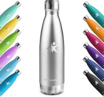 Produktbild von Famanu Wasserflasche Edelstahl, 350 ml, 500 ml, 650 ml, 750 ml, doppelwandig vakuumisoliert, leakt nicht, BPA-frei