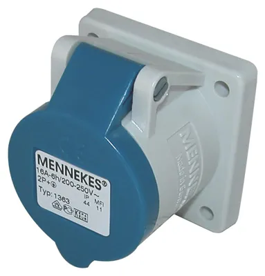 Produktbild von Mennekes CEE, 3-pol , Kunststoff-, Schraubkontakt-Einbaubuchse, vernickelte(r) Kontakt(e), gerade, max. 2,5 mm², blau