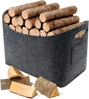 Obrázok produktu pre Skladovanie palivového dreva - Extra veľká plstená taška s rukoväťou 63 litrov 53 x 40 x 30 cm - Skladacia a vystužená taška na palivové drevo - Multifunkčná taška na nákupy, hračky, noviny