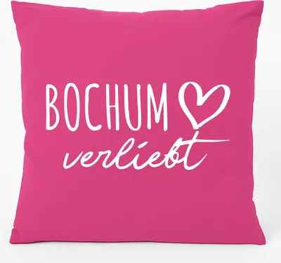 Produktbild von Huuraa Kissen Bochum verliebt 40x40cm mit Füllung Fuchsia Baumwolle Dekokissen Geschenkidee