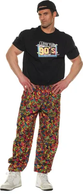 A man wearing a 90s-themed outfit.
