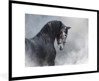 Produktbild von MuchoWow® MuchoWow® Gerahmtes Poster Pferd - Grau - Braun - Tiere - Rauch 90x60 cm - Poster mit zchwarzem Bilderrahmen - Wanddekoration - Fotos