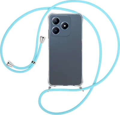 Produktbild von Handykette Backcover-Schutzhülle mit Band (Metall silberfarben) für Realme C63 4G - himmelblau