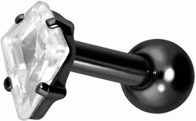 Produktbild von Ohrpiercing Titan Ohrpiercing mit Innengewinde KRISTALLRAUTE Schwarz Stablänge: 8mm