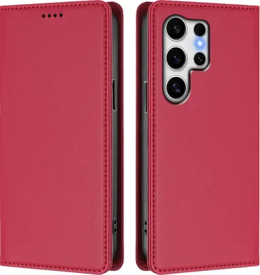 Image de Etui en cuir pour Samsung Galaxy S25 Ultra, étui magnétique en cuirPolyuréthaneavec support Rouge