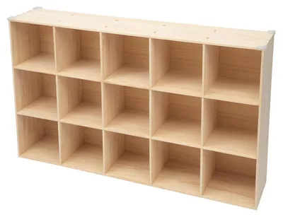 Zdjęcie produktu dla Półka na książki z litego drewna, regał w kształcie sześcianu, 15 przegródek, wymiary: 150x30x90 cm