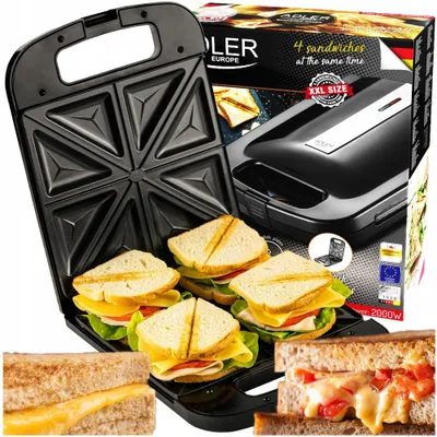 Obrázok produktu pre Veľký toustovač Adler s možnosťou prípravy 4 sendvičov, 2000 W, s nepriľnavým povrchom