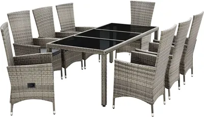 Produktbild von Juskys Polyrattan Gartenmöbel-Set Rimini Plus 9-teilig & wetterfest – Sitzgruppe mit Tisch & 8 Stühle - Essgruppe für 8 Personen - Beige mit Grau