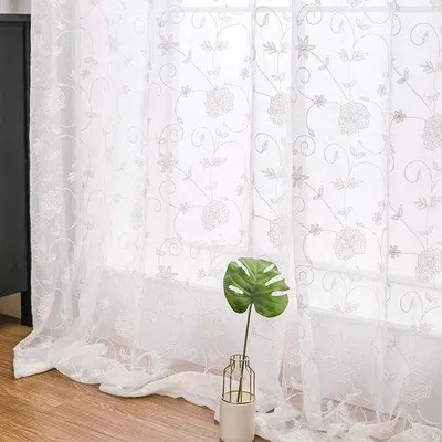 Produktbild von Famanu Voile Gardine mit Blumenstickerei - Transparent