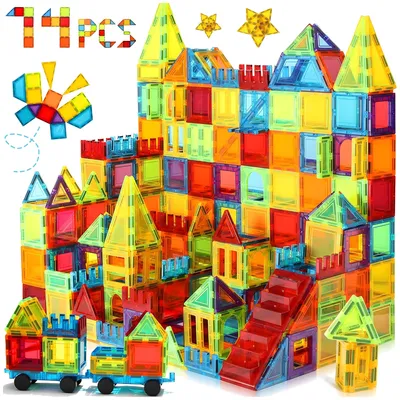 Produktbild von Olvy Magnetische Bausteine Montessori Spielzeug - 74 Magnetische Fliesen, Konstruktionsspielzeug ab 3 Jahren, Smart Playground, Magnetic Tiles, Kinder