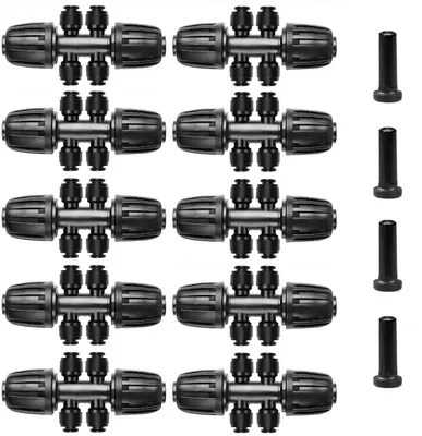 Bewässerungsadapter 1/2" auf 1/4", 6-Wege, 16 mm, 10 Stück