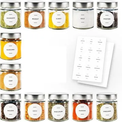 Produktbild von Famanu Gewürzgläser Set 12 x 150 ml - mit Deckel und Etiketten