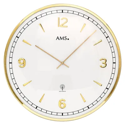 Produktbild von AMS F5609 Funkwanduhr mit messinglackiertem Aluminium-Frontring
