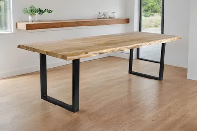 Produktbild von Esstisch Baumkante Akazie massiv 50mm Eichefarben 300 x 100 cm U-Gestell schwarz CALI