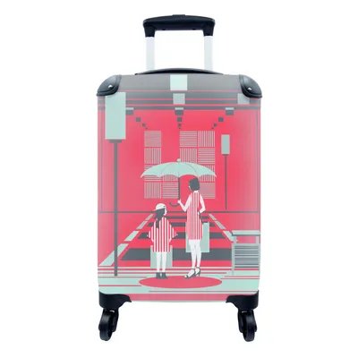 Produktbild von MuchoWow® Koffer Handgepäck Trolley Rollkoffer Kleine Reisekoffer mit 4 Rollen - Muttertag Illustration Mutter mit Kind und Regenschirm - Cabin Size < 55x40x23 cm & 55x40x20 cm - Kinderkoffer - Kabinenkoffer - Boardgepäck - Reise-Box - Reisekoffer - Reisegepäck - Koffer mit Bild - Trolley für Kinder