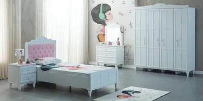 Productafbeelding van Luxe complete kindermeubels: wit houten kinderbed, 5-delige set voor kinderkamer