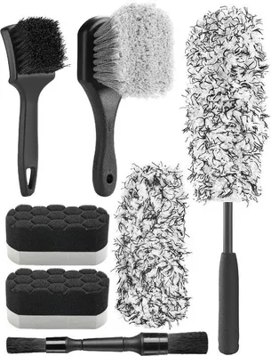 Image de Kit de nettoyage pour voiture 7 pièces, microfibre, brosse pour jantes et pneus, éponge de polissage