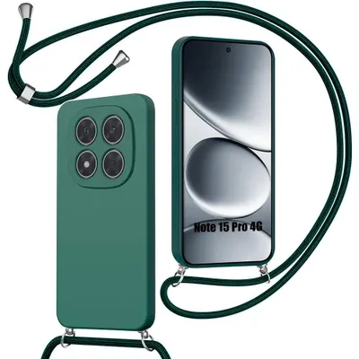 Image de Coque Silicone pour Xiaomi Redmi Note 15 Pro 4G, Anti-Rayure avec Cordon - Vert Nuit
