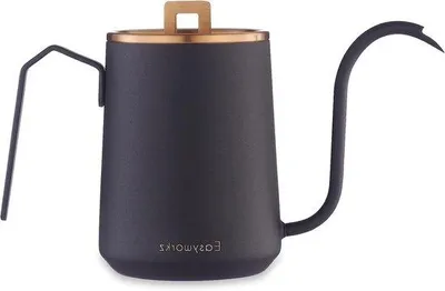 Produktbild von Rosen Gold-Edelstahl-Gooseneck-Kaffeekessel mit eleganter, schmaler Düse - 600ml Schwarzer Edelstahl.