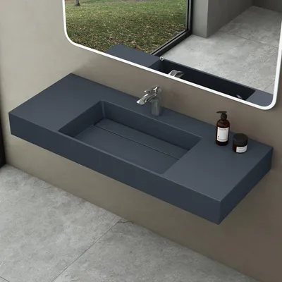 Image de doporro Lavabo Suspendu Gris Noir Mat 120cm Vasque à Poser Lave Mains Rectangulaire de Qualité pour Salle de Bain 120x48x13cm Colossum12-M