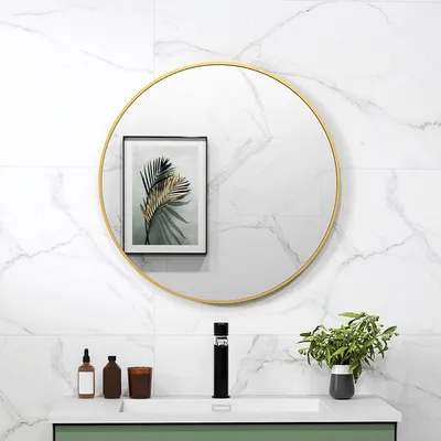 Zdjęcie produktu dla Lustro do łazienki Sweiko, okrągłe, 70 x 70 cm, montowane na ścianie, złota rama