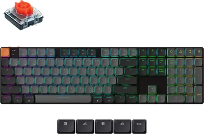 A top-down view of a mechanical keyboard and a single key switch.