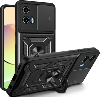 Produktbild von Outdoor Panzer Hülle Motorola Moto G34 Handyhülle mit Kameraschutz Ringhalter in Schwarz