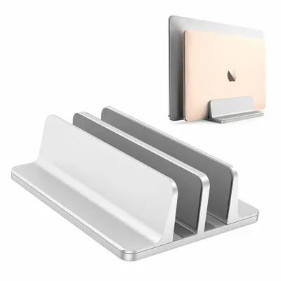 Produktbild von Verstellbarer vertikaler Laptop Ständer, doppelplatzer Ständer für alle Tablet und Notebooks - Perfekt für MacBook, Lenovo und andere, Doppelplatz, Silber