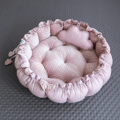 Produktbild von Zweiseitig Babynest ENGELSNEST XXL PUNKTE Rosa/ MINKY Altrosa Baumwolle + Wolke Kissen (Reisebett Nestchen Ausstattung SET)
