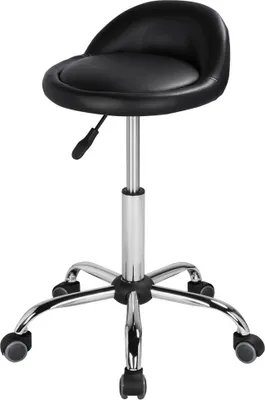 Produktbild von Yaheetech Barhocker Rollhocker Drehhocker Arbeitshocker Bürohocker Drehstuhl Praxishockermit Rollen Massage Salon, aus Kunstleder, Höhenverstellbar Schwarz