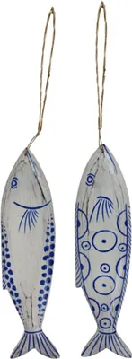 Produktbild von Maritime Holzfische zum Hängen – 2er Set im Vintage-Look