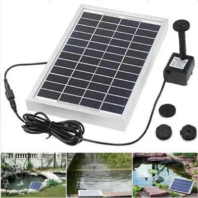 Obrázek produktu pro Solární jezírkové čerpadlo - Sada fontánového čerpadla - Výkon 5 W - Průtok 250 l/h - Max. Výška 60 cm - Čtyři trysky - Kovové