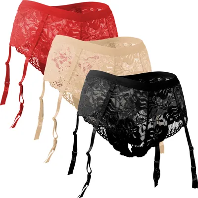 Produktbild von Fabio Farini - 3 Stück y Strapse Panty für Frauen - Damen Strumpfhalter Höschen mit Strumpfhalter und Spitze