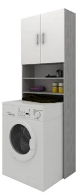 Immagine prodotto di Mobile pensile per lavatrice, effetto cemento/bianco, 65 x 27 x 190 cm