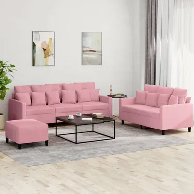 Zdjęcie produktu dla Maison Exclusive – 3-częściowy zestaw wypoczynkowy z poduszkami z różowego aksamitu