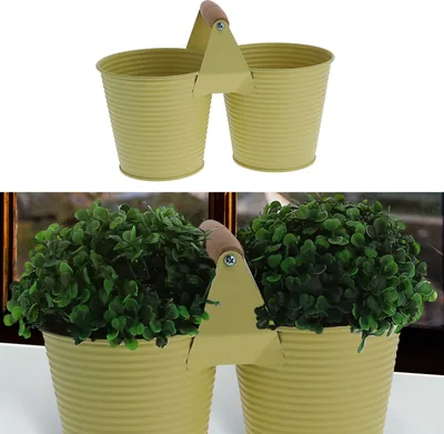 Produktbild von Übertopf doppelt mit Henkel verzinktes Stahlblech 14x14cm gelb 2 Töpfe Blumentopf Pflanztopf Topf für Blumen Kräuter Pflanzen