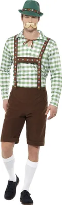 Zdjęcie produktu dla Bawarski strój alpejski, zielony i brązowy, z koszulą i lederhosen