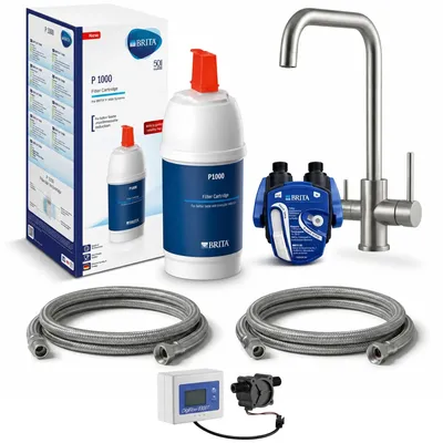 Produktbild von VANTO INOX 3-Wege-Wasserhahn U-Auslauf – Set mit BRITA P1000 & Digiflow-Zähler