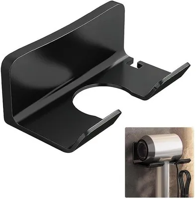 Image de Unyqoos® : Support mural pour sèche-cheveux sans perçage – Support mural gain de place pour sèche-cheveux, lisseurs et boucleurs, à fixer sur un mur, un miroir ou un placard