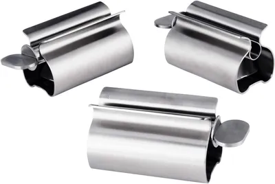Produktbild von 3-teiliges Set aus Edelstahl: Zahnpastatuben, Halter für Zahnpasta und Kosmetikartikel, Zahnpastaspender, Tubenquetscher für Zahnpasta, Tubenquetscher für Farbtuben (Silber)