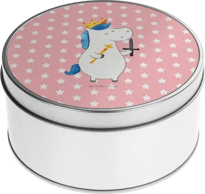 Produktbild von Mr. & Mrs. Panda Blechdose Einhorn König mit Schwert - Rot Pastell - Geschenk, Mittelalter, Kaffeedose, Einhörner, Dose, Ritter, Unicorn, Vorratsdose, Erinnerungsbox