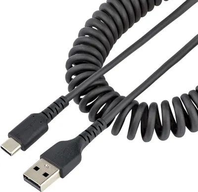 Produktbild von StarTech.com 1m USB A auf USB C Kabel, hochbelastbares Spiralkabel für Laden & Synchronisieren, USB 2.0 A zu Typ-C Ladekabel, robuste Aramidfaser, handy schnellladekabel (R2ACC-1M-USB-CABLE) - USB-Kabel - USB (M) zu 24 pin USB-C (M) - USB 2.0 - 3 A - 1 m -