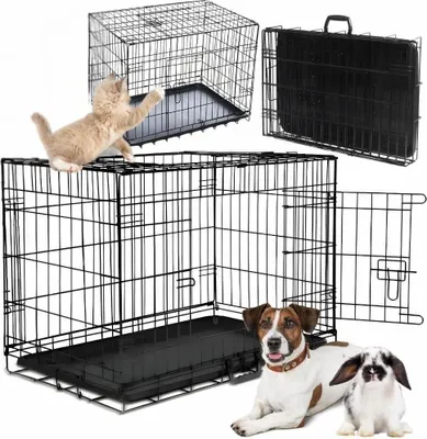 Produktbild von Transportkäfig 76x48x53 cm Schwarz, mit Schnellklappsystem und verschiebbarer Ablage