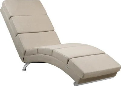 A beige chaise lounge chair against a white background.
