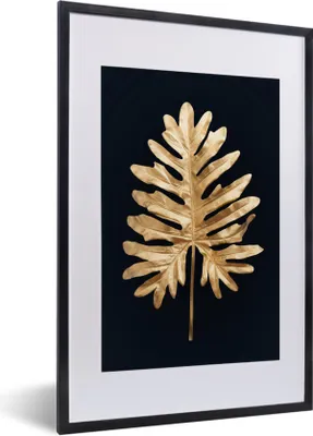 Produktbild von MuchoWow® MuchoWow® Gerahmtes Poster Gold - Schwarz - Blatt 40x60 cm - Poster mit zchwarzem Bilderrahmen - Poster in Rahmen