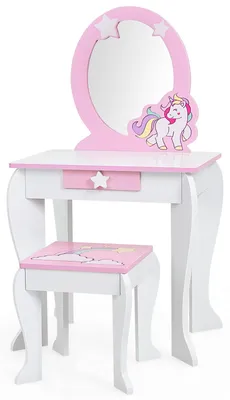 Kinder-Make-up-Tisch mit Spiegel und Hocker, Weiß